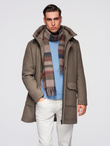 Men's insulated coat with hood and concealed zipper - black V1 OM-COWC-0110