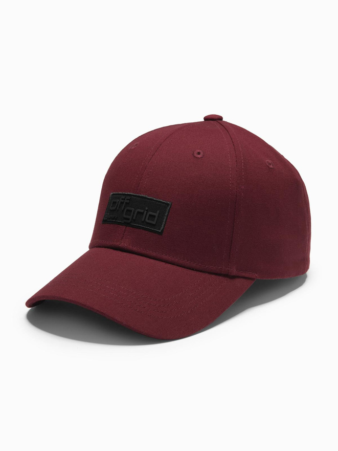 Men's baseball cap with visor and rectangular patch - maroon V8 OM-ACCS-0104