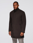 Men's coat with asymmetrical fastening and high collar - light brown V4 OM-COWC-0120