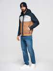 Lightweight colorful men's sports jacket with fleece - brown and navy blue V1 OM-JANP-0194