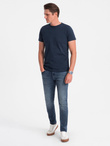 Classic BASIC men's cotton T-shirt - navy blue V2 OM-TSBS-0146