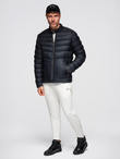 Men's imitation leather jacket with ribbed hem - dark brown V1 OM-JAFL-0109