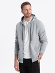 Men's unbuttoned hooded sweatshirt - grey melange V3 OM-SSZP-22FW-003