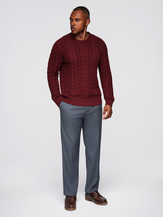 Elegancki sweter męski z ciekawym splotem –  bordowy V6 OM-SWSW-0173