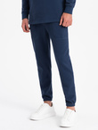 Komplet męski dresowy bluza z kołnierzem polo + spodnie - granatowy V5 Z71