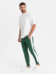 Men's sweatpants joggers with contrasting stripes - dark green V7 OM-PASK-0229