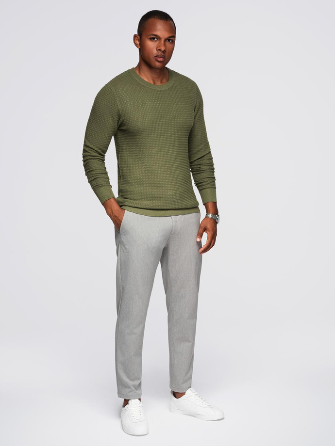 Structured men's sweater with round neckline - olive V1 OM-SWSW-0181
