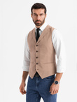 Fitted elegant men's vest with elastane and lapels - brown V1 OM-BLZV-0145