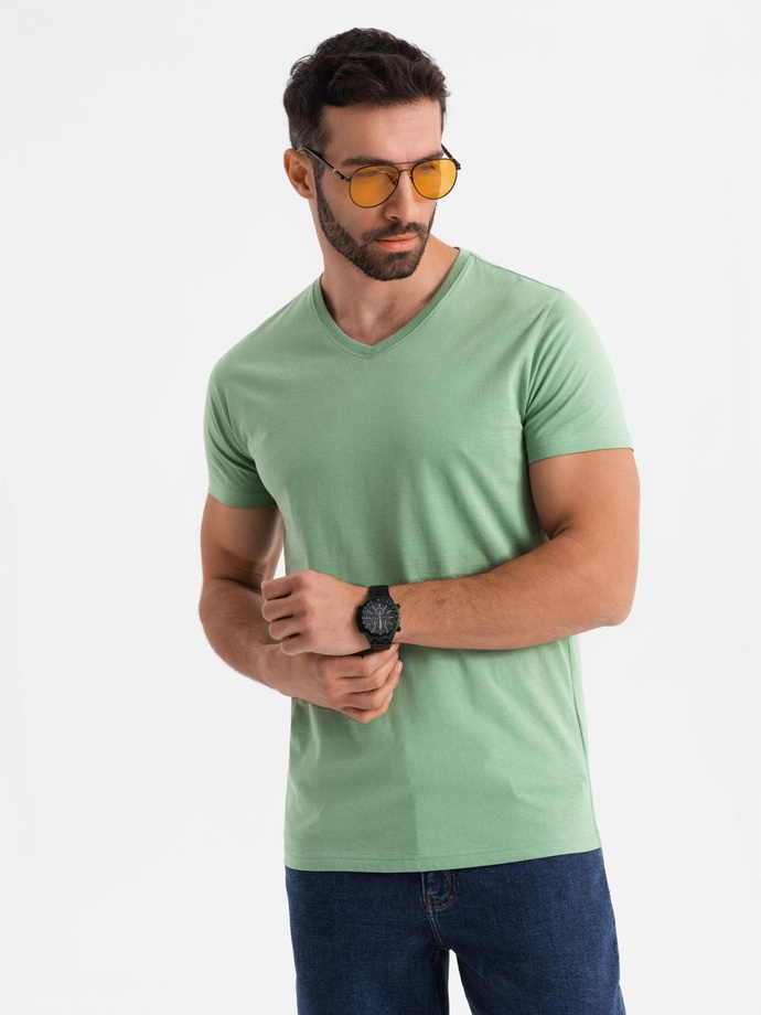 BASIC men's cotton classic tee with v-neck - green V11 OM-TSBS-0237