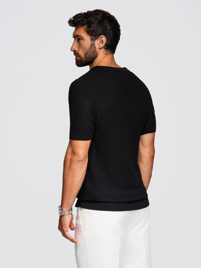 Men's knitted unbuttoned polo shirt - black V3 OM-POSS-0157