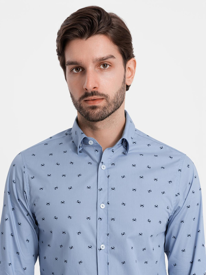 Classic men's cotton SLIM FIT shirt in crabs - light blue V6 OM-SHCS-0156