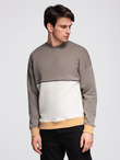 Men's OVERSIZE sweatshirt with contrasting color combination - khaki V7 OM-SSNZ-0130