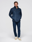 Men's quilted jacket with stand-up collar and chest zips - navy blue V2 OM-JALP-0260