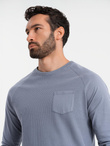 Men's waffle weave cotton longsleeve with pocket - blue denim V8 OM-LSCL-0109
