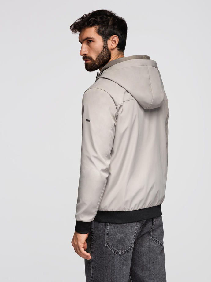 Men's lightweight jacket with mesh lining and hood - grey V6 OM-JANP-0149