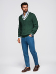 Knitted monochrome men's viscose cardigan - navy blue V1 OM-SWCD-0126