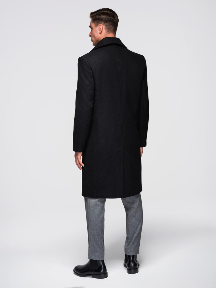 Men's insulated coat with hood and concealed zipper - black V1 OM-COWC-0110