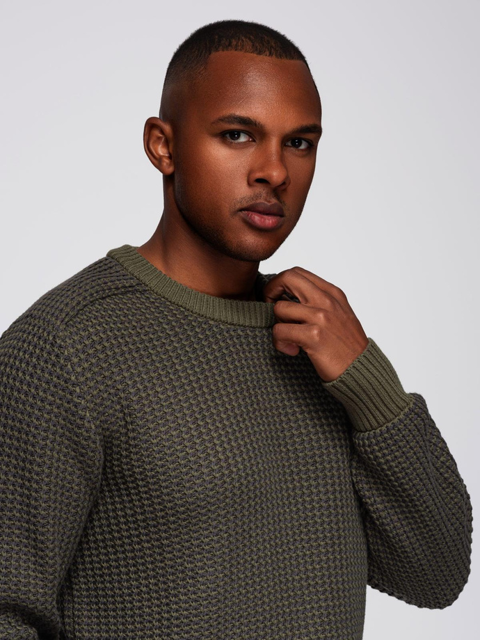 Knitted monochrome men's viscose cardigan - navy blue V1 OM-SWCD-0126