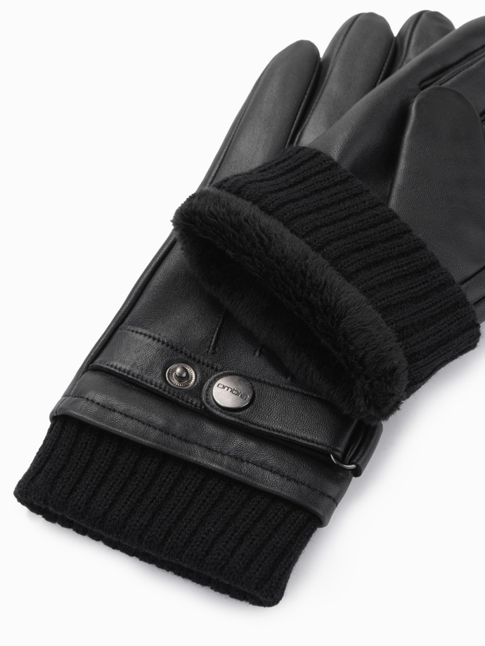 Men's eco suede gloves with welt - black V1 OM-ACGL-0112