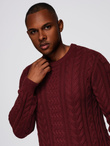 Elegancki sweter męski z ciekawym splotem –  bordowy V6 OM-SWSW-0173