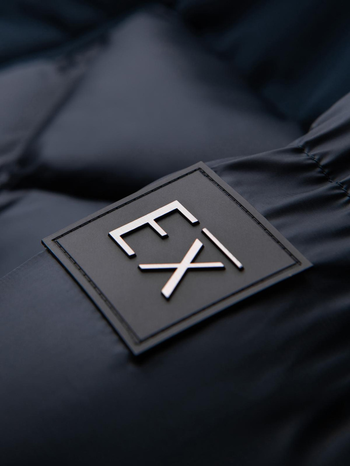 Men's hooded jacket with geometric diamond quilting - navy blue V2 OM-JAHP-0237