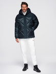 Men's hooded jacket with geometric diamond quilting - navy blue V2 OM-JAHP-0237