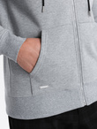 Men's unbuttoned hooded sweatshirt - grey melange V3 OM-SSZP-22FW-003