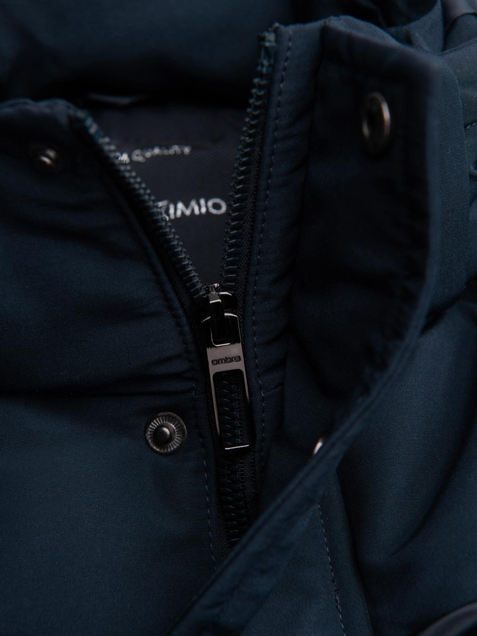 Men's hooded jacket with geometric diamond quilting - navy blue V2 OM-JAHP-0237