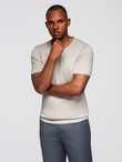 Classic knitted men's shirt with ribbed cuffs - light grey V3 OM-TSCT-0252