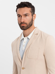 Men's SLIM knit jacket with subtle texture - beige V5 OM-BLZB-0101