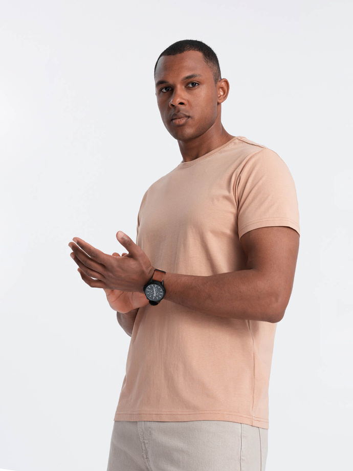 Klasyczny T-shirt męski bawełniany BASIC - cielisty V9 OM-TSBS-0146