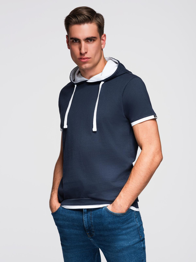 Men's SLIM FIT T-shirt with round neckline and logo - white V1 OM-TSCT-0220