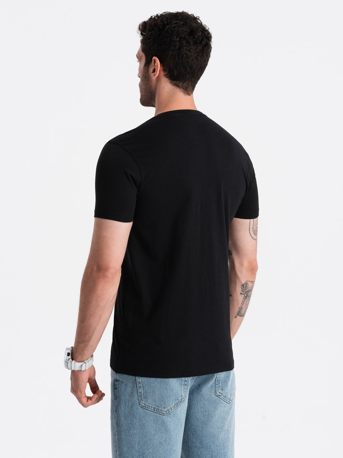 Męski bawełniany t-shirt z dużym napisem – czarny V2 OM-TSPT-0193