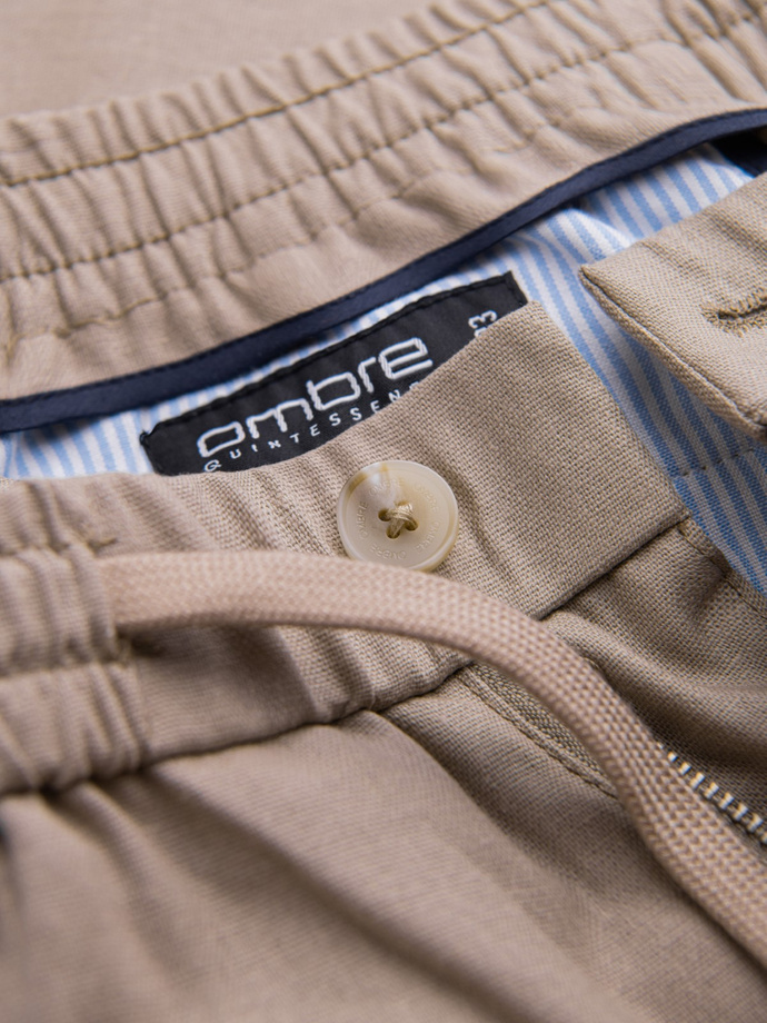 Men's linen blend rolled up chino pants - light brown V3 OM-PACP-0198