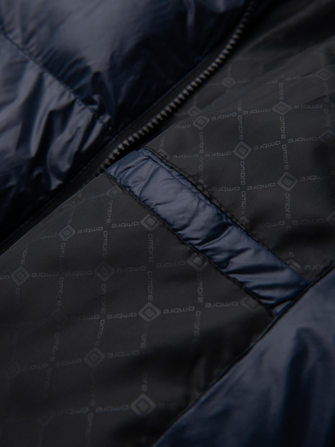 Ciepła kurtka męska puffer ze ściągaczami – granatowa V2 OM-JAHP-0207