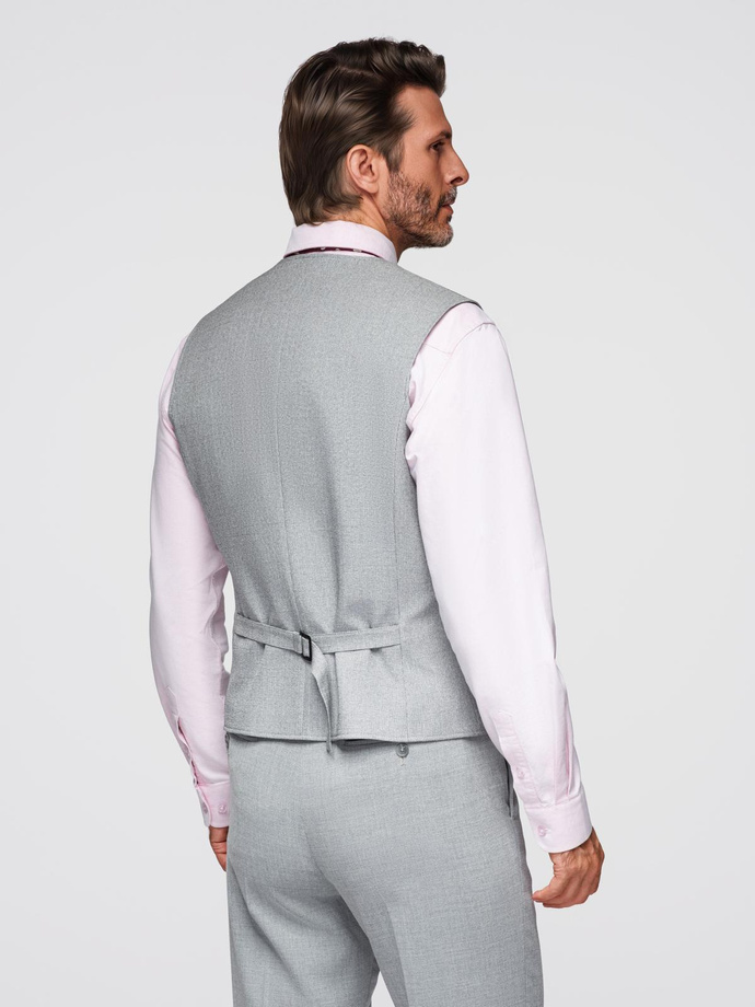 Men's suit vest with collar - light grey V1 OM-BLZV-0109