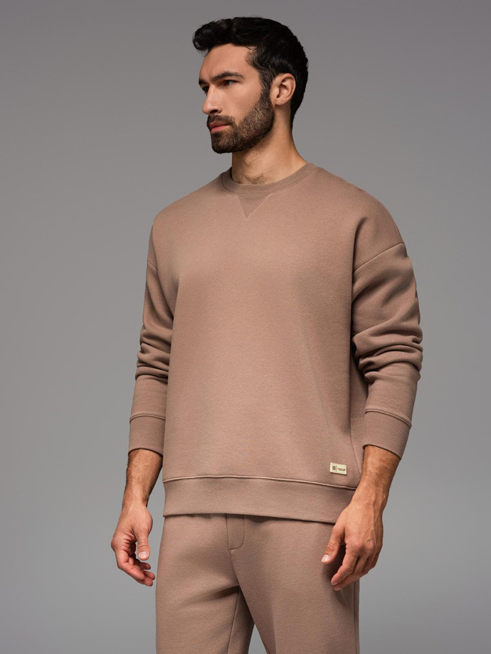 UNISEX tracksuit set in athleisure style with pants and sweatshirt - brown V16 Z109