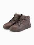 Buty męskie wysokie sneakersy z połyskującymi elementami – ciemnobrązowe V3 OM-FOSH-0178