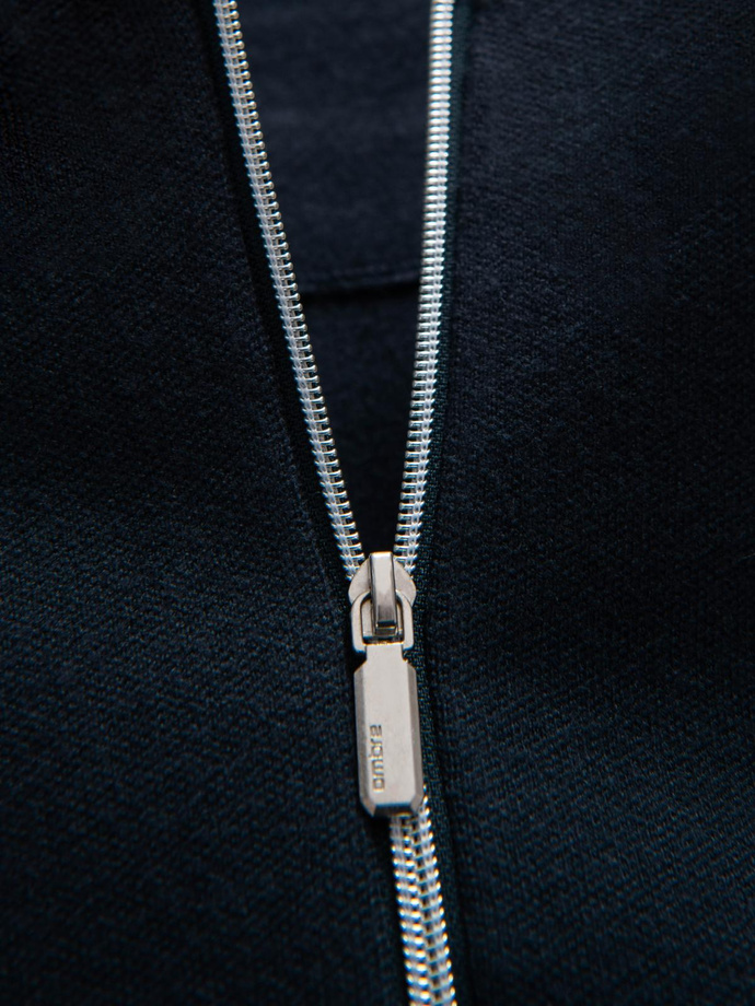 Sweter męski gładki na zamek – granatowy V1 OM-SWZS-0146