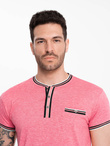 T-shirt męski henley z ozdobnymi ściągaczami - czerwony V1 OM-TSCT-0175