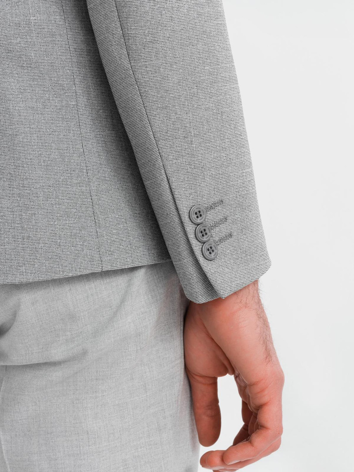 Marynarka męska elegancka z dekoracyjnymi guzikami na mankietach -  szara V2 OM-BLZB-0114