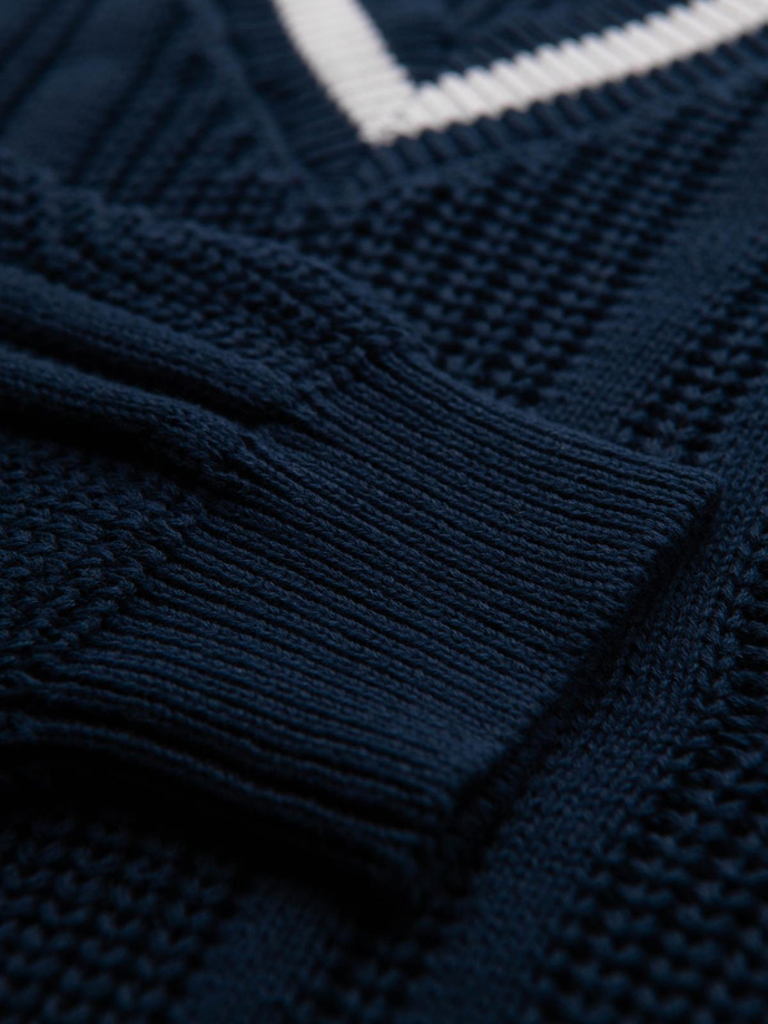 Knitted monochrome men's viscose cardigan - navy blue V1 OM-SWCD-0126