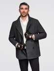 Men's short double-breasted wool coat - graphite V1 OM-COWC-0115