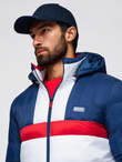 Kolorowa sportowa męska  kurtka w stylu retro – niebiesko-biała V1 OM-JALP-0296