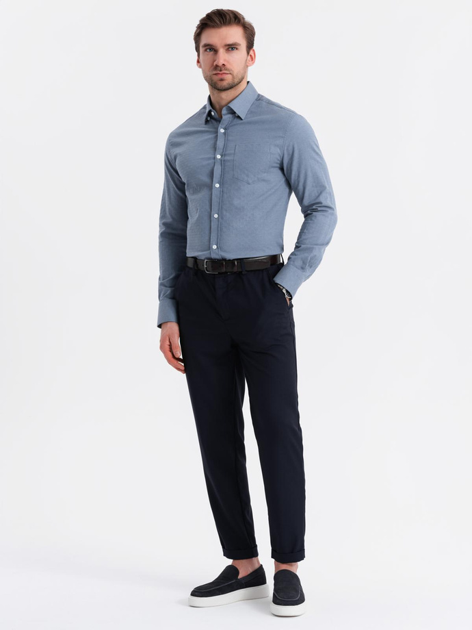 Men's SLIM FIT shirt in decorative fabric with pocket - blue OM-SHCS-0174