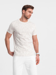 Men's fulllprint t-shirt in palm leaves - light beige V1 OM-TSFP-0182