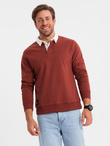 Bluza męska z białym kołnierzykiem polo - bordowa V3 OM-SSNZ-0132