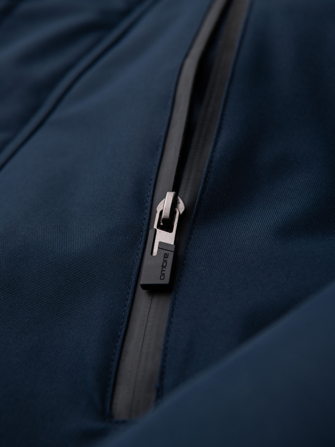 Ocieplana kurtka męska alaska z kieszeniami i rozpinanym dołem – granatowa V1 OM-JALJ-0148