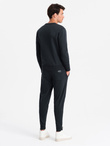 BASIC men's cotton sweatshirt set unbuttoned sweatshirt + joggers - black V9 Z84
