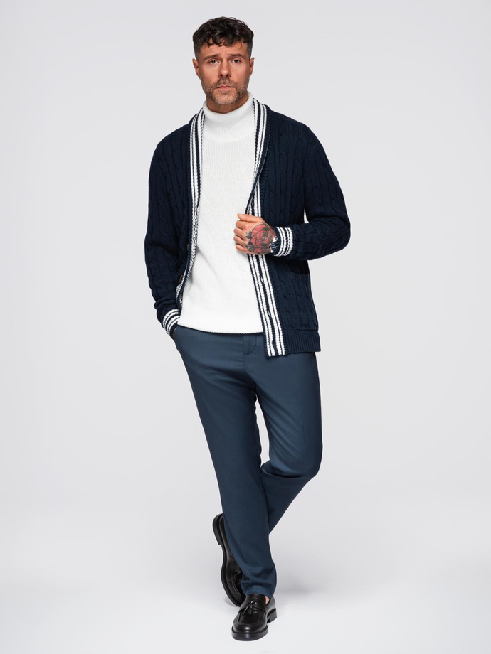 Knitted monochrome men's viscose cardigan - navy blue V1 OM-SWCD-0126